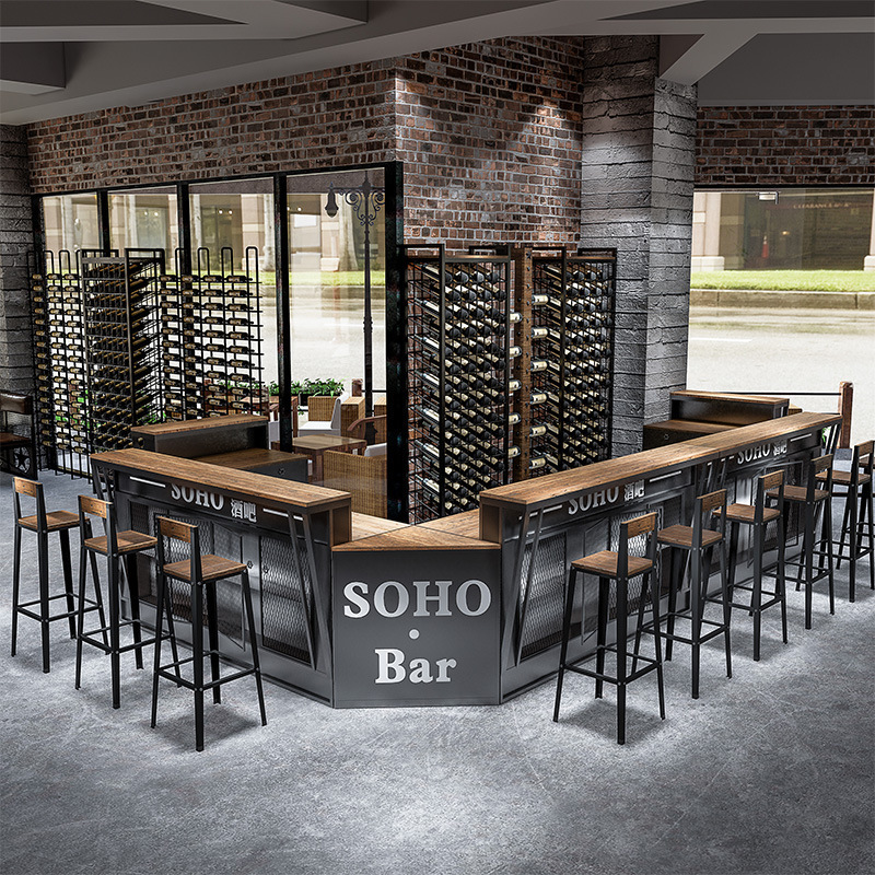 美式工业风铁艺吧台酒吧咖啡厅收银台可转角休闲吧前台接待吧台桌