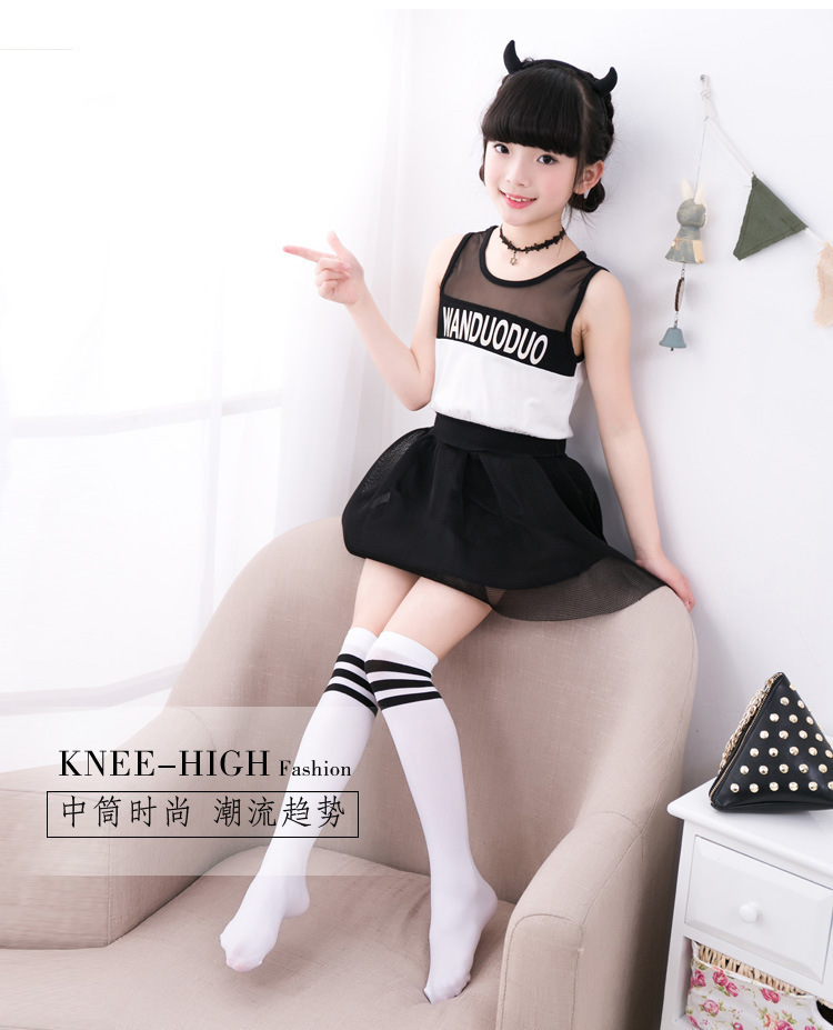 六一儿童袜子 韩版女童长筒袜天鹅绒宝宝过膝高筒袜 白色中筒袜