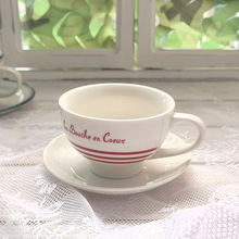 法式红色英文陶瓷质感简约咖啡杯碟怀旧复古红色法文咖啡杯碟套装