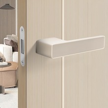 米白色极简门锁室内生态木门锁具磁吸静音卧室门把手奶油风房门锁