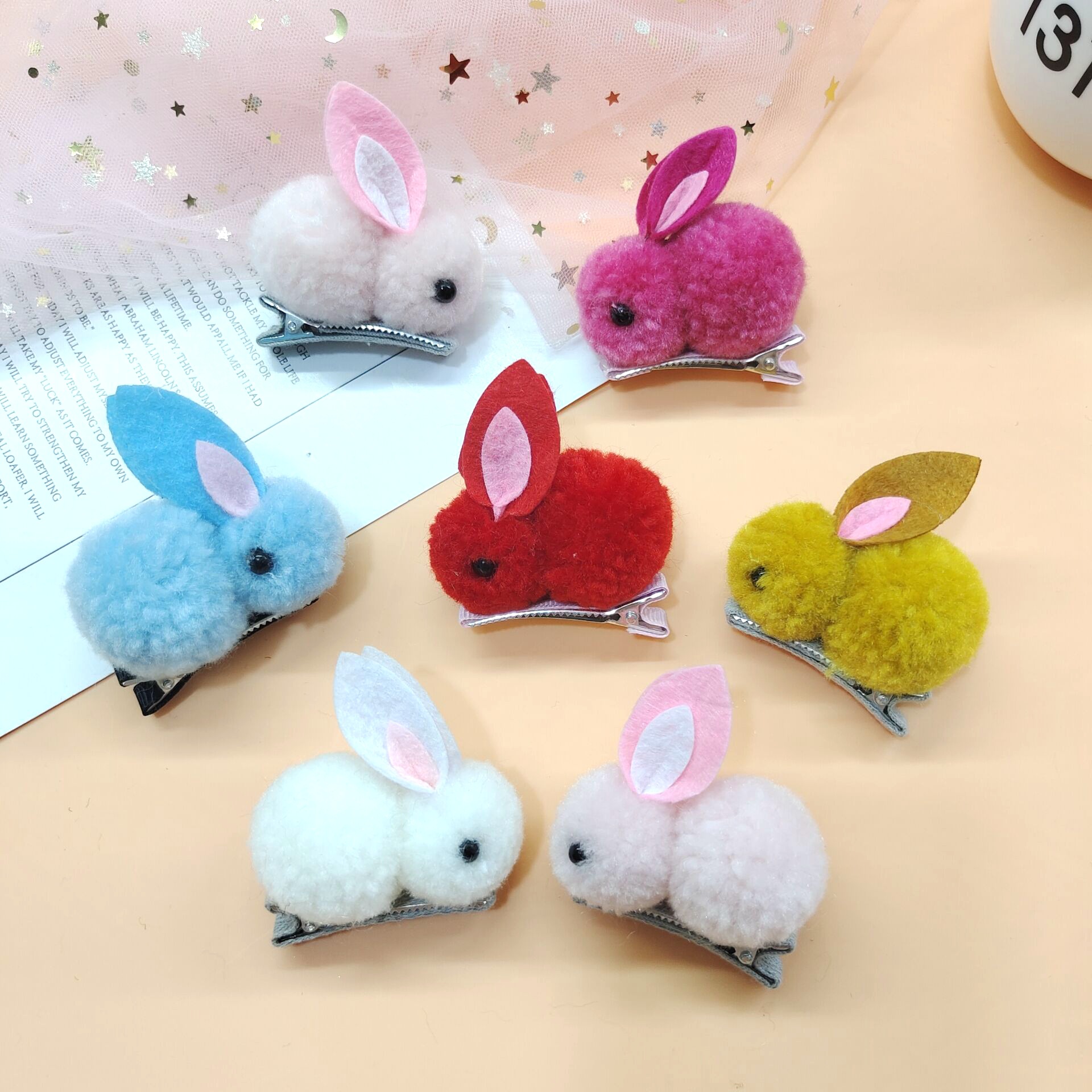 网红可爱小兔子萌萌立体毛绒发夹学生发卡韩版发饰甜美头饰超仙
