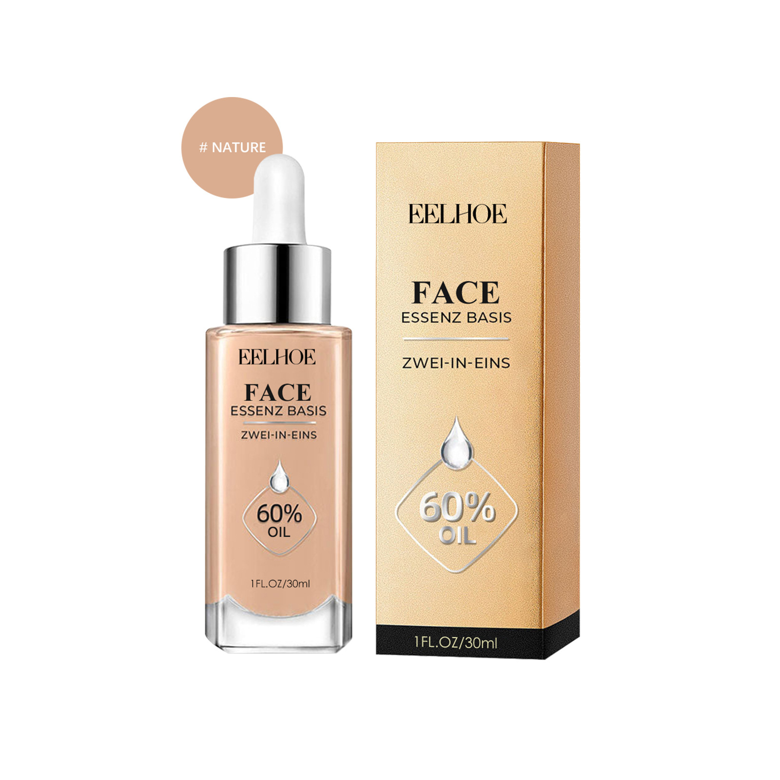 Eelhoe Facial Delicate Liquid Foundation Skin Concealer Long Lasting Smear-Proof Makeup Transparent Moisturizing Brightening Skin Color Beauty Base Makeup