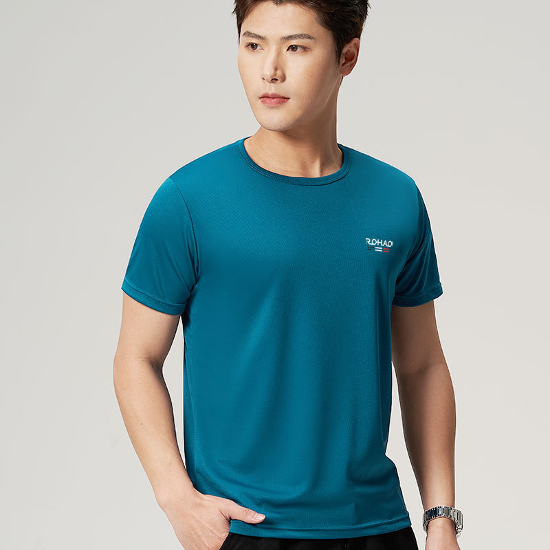 Nanren Handsome Ice Silk T-shirt Men's Quick-Drying Solid Color Short-Sleeved T-shirt Thin Sports Half Sleeve Elastic Breathable