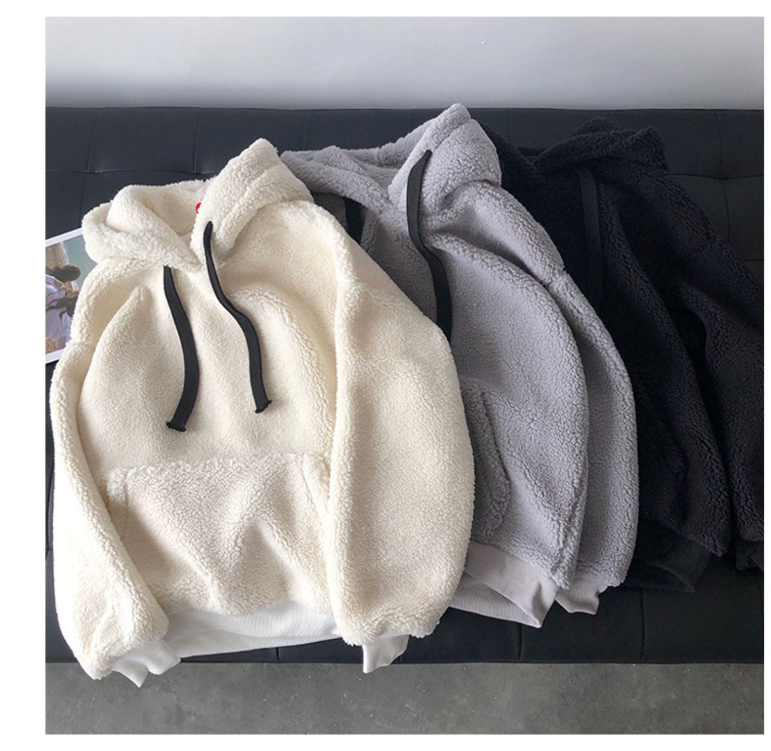 仿羊羔毛卫衣女秋冬加绒加厚外套ins温柔风连帽外穿韩版宽松上衣