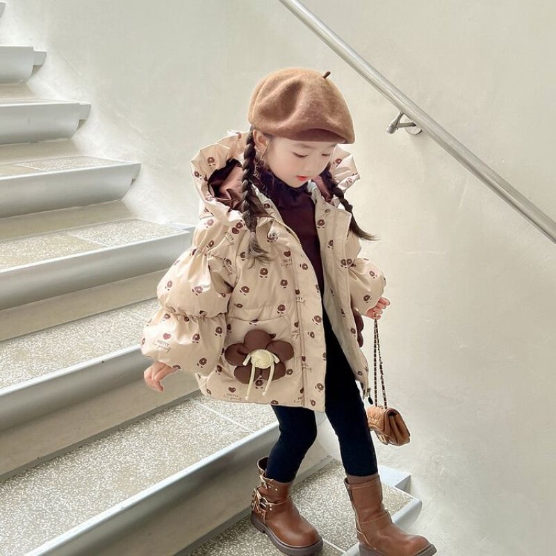 碎花棉服女童女童服季洋气儿童秋款花朵夹外套女装加厚连帽袄批发