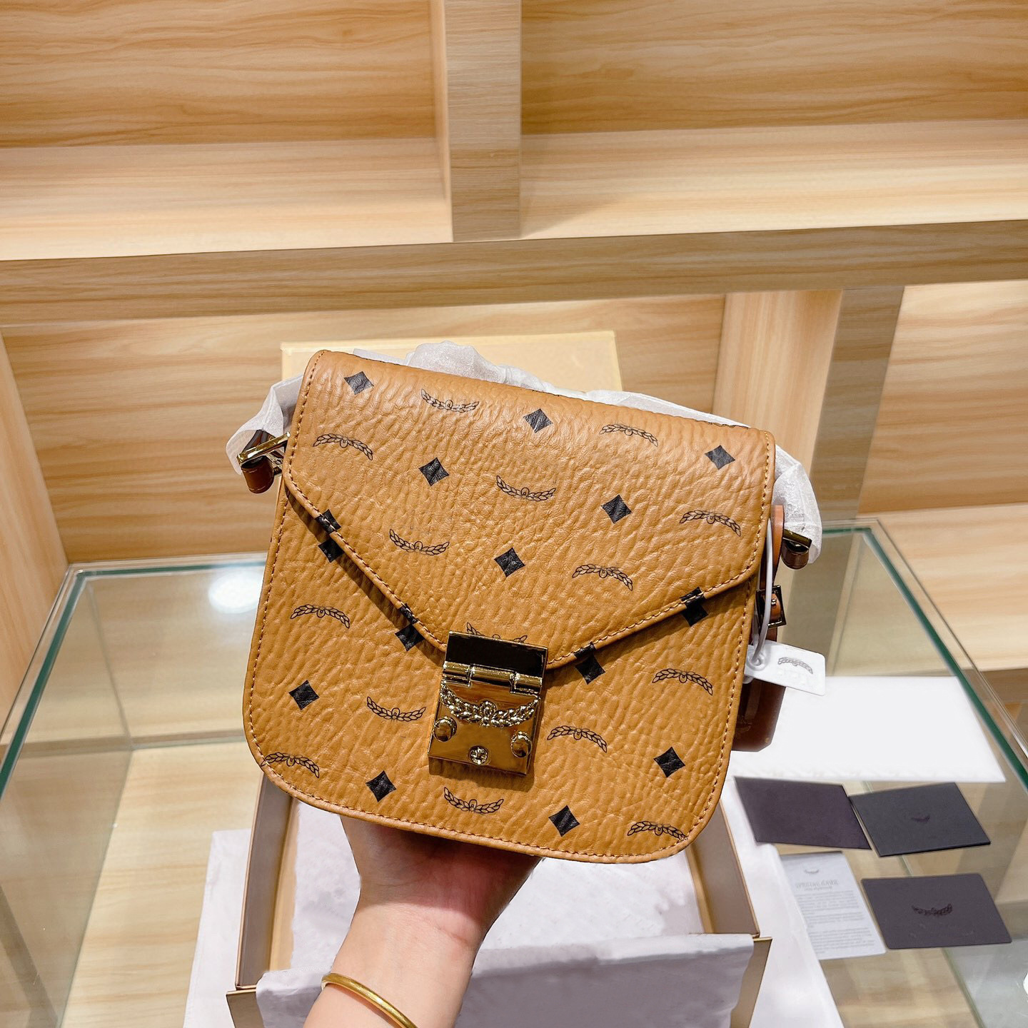 实物带logo mc马鞍包单肩斜挎真皮女包时尚韩版新款包包女士包