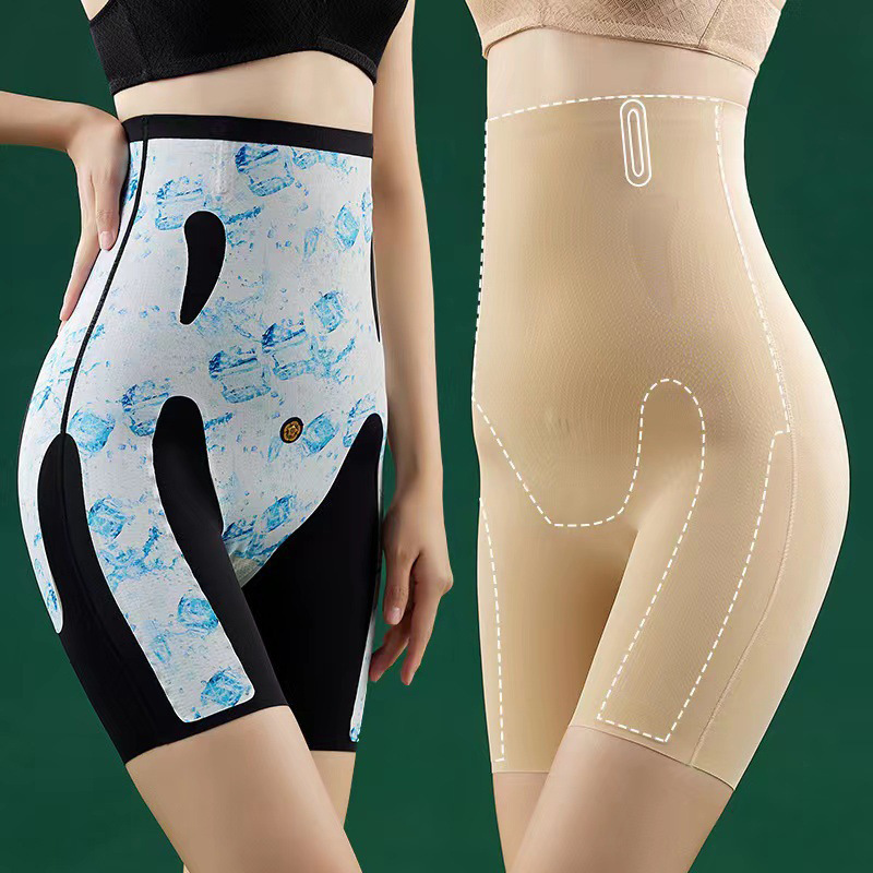 New 5D Hot Ice Pants Summer Ice Silk Belly Contracting and Hip Lifting Pants Women's High Waist Suspension Pants Bodybuilding Girdle Safety Pants