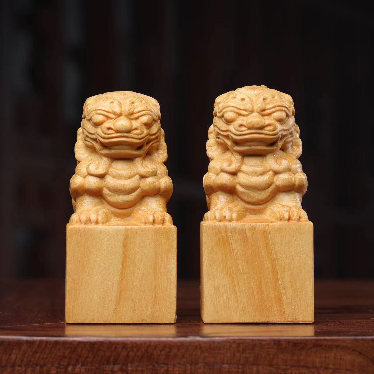 黄杨木精雕印章手把件居家文玩招财貔貅工艺品狮子官印宝宝抓周