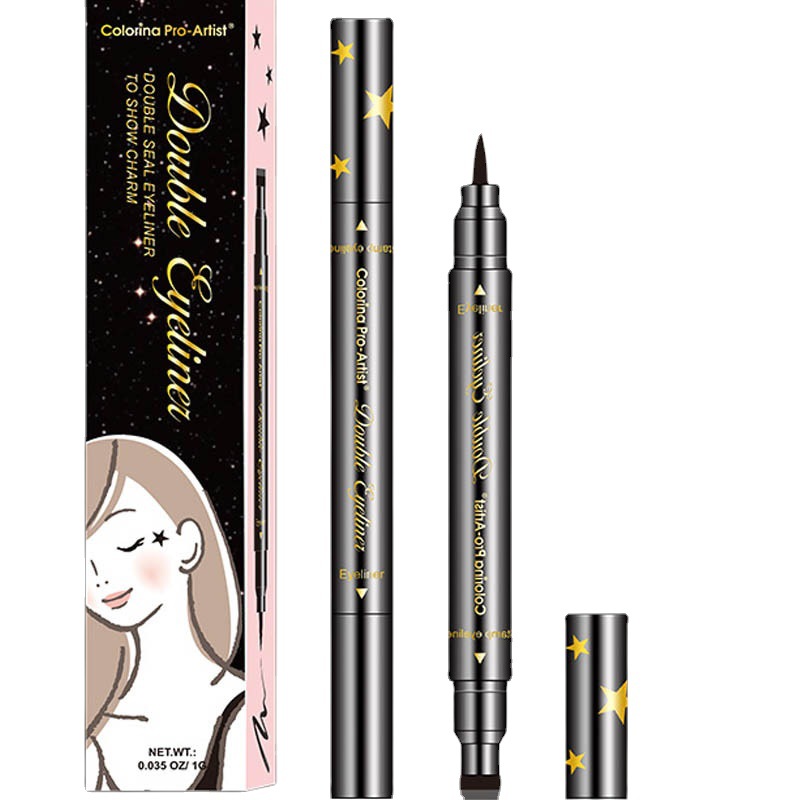 Cross-Border Full English Double-Headed Seal Eyeliner Waterproof Not Smudge Personality Embellished Love Moon Black Starry Sky Pen