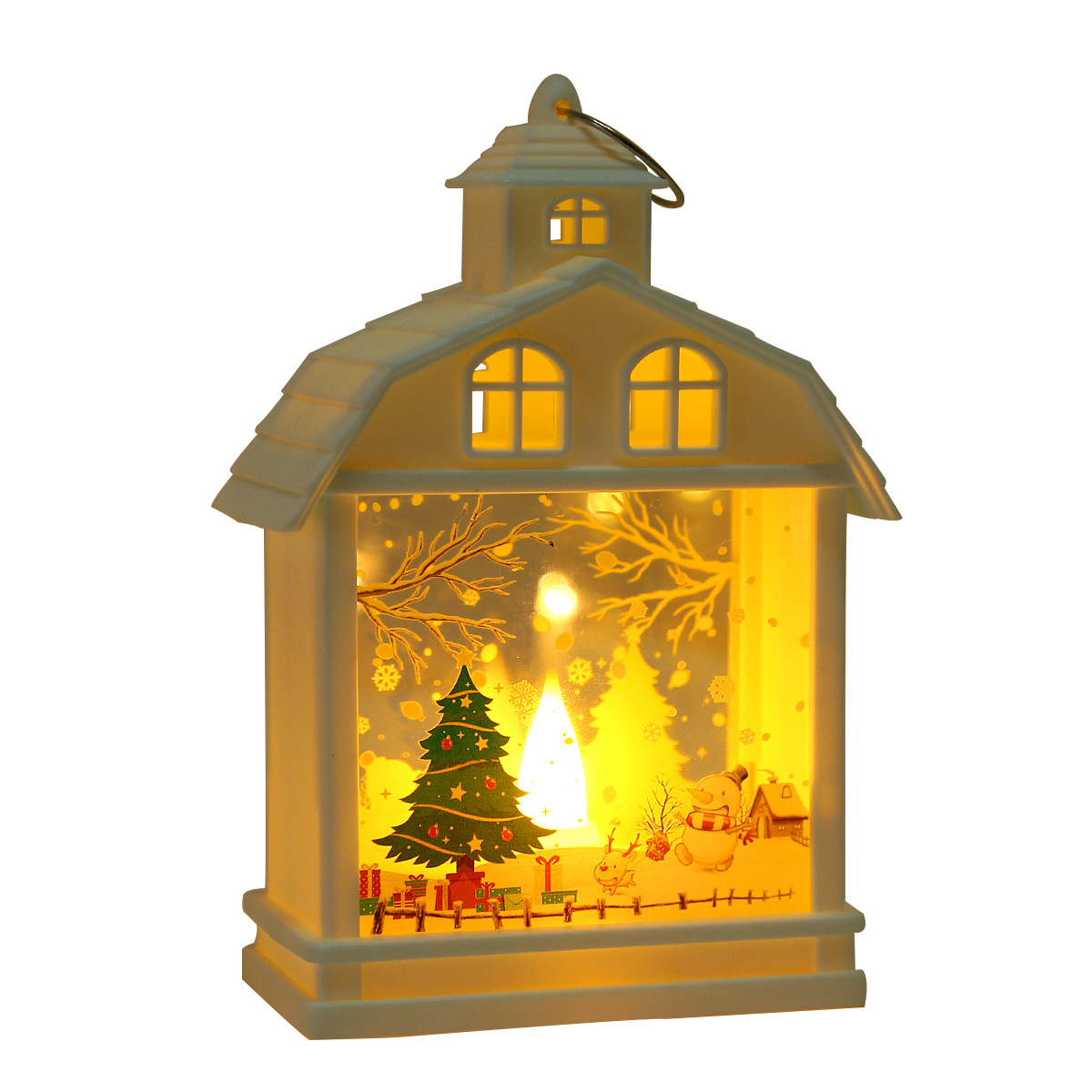 Cross-Border Christmas Decoration Creative House Storm Lantern Led Portable Small Night Lamp Ambience Light Window Decoration Pendant