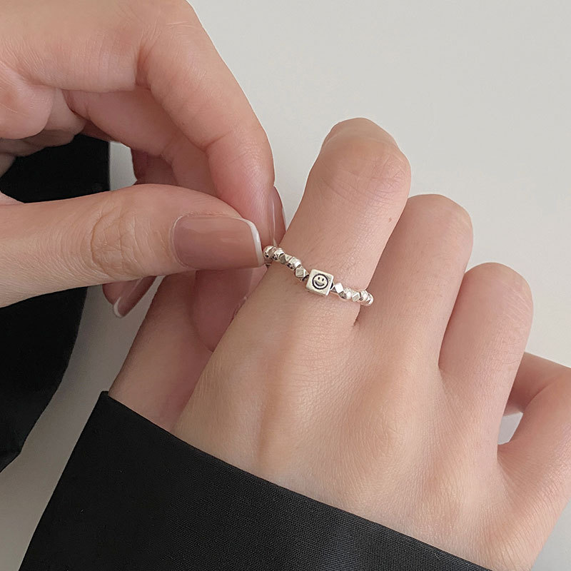 925纯银碎银子笑脸戒指女ins潮时尚开口个性抖音直播热卖5334