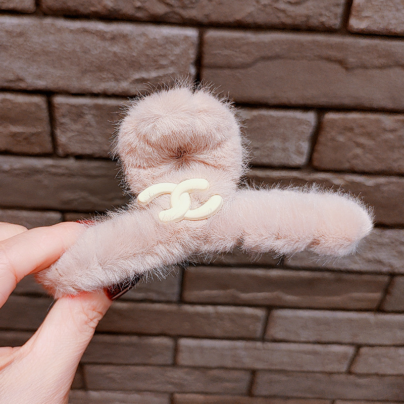 Furry Winter Grip Classic Style Cute Flowers Plush Barrettes Back Head Autumn Winter Retro Side Japanese and Korean