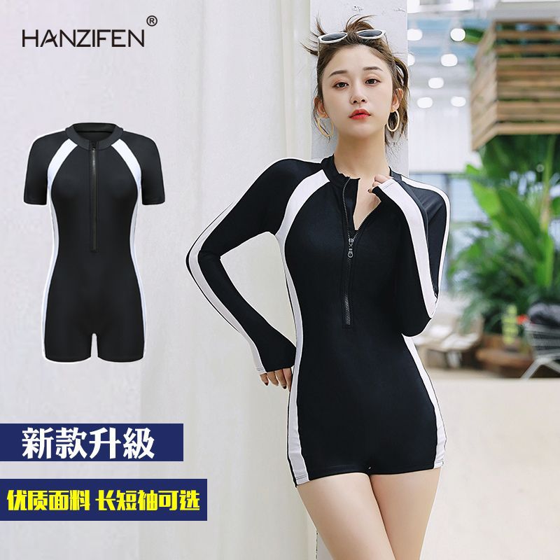 sports one-piece swimsuit women‘s professional conservative new hot spring bathing suit long short sleeve women‘s adult swimsuit wholesale