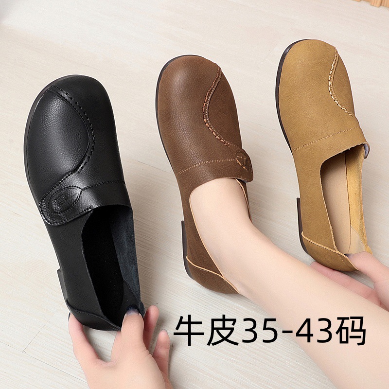 24年春季新款粗跟休闲黑色圆头牛皮英伦现货大码女鞋系带工作鞋