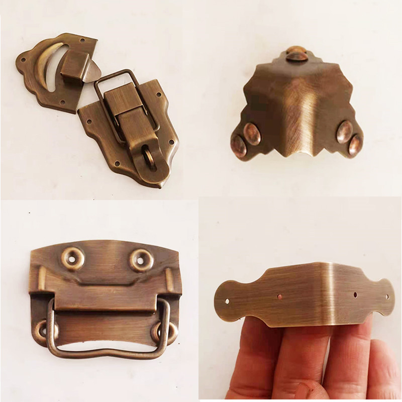 中式樟木箱纯铜配件升级版黄铜老式复古木箱锁扣包角提手合页全套