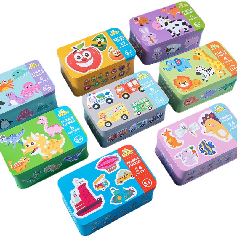 Puzzle Iron Box Puzzle Baby Enlightenment Toy Six-in-One Wooden Toy Children's Puzzle Early Childhood Education Fun