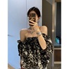 Vacation wind Word collar strapless Flower jacket 2022 summer Easy pagoda sleeve printing shirt