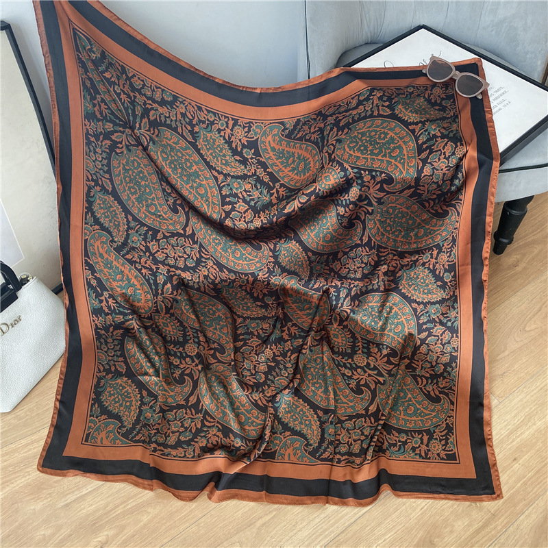 2022 New Foreign Trade Silk Scarf Artificial Silk Printing Large Paisley Scarf Outer Shawl Oversized Kerchief Scarf Women