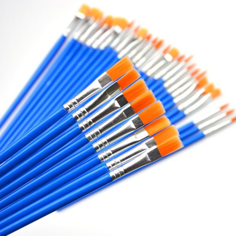 排笔尼龙毛油画笔儿童数字画笔塑料杆油漆小毛刷水粉水彩丙烯画刷