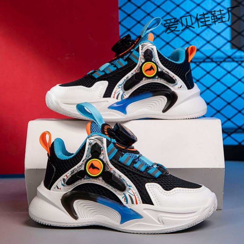 新款儿童鞋男孩网布透气运动鞋2022网红旋转纽扣中大童小学生跑鞋