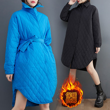 实拍2023冬季宽松大码韩版纯色时尚双层夹棉加厚气质中长款棉服
