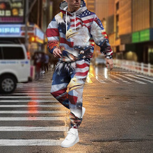 跨境渐变款男士运动套装时尚休闲春秋季连帽卫衣长裤两件套骷髅款