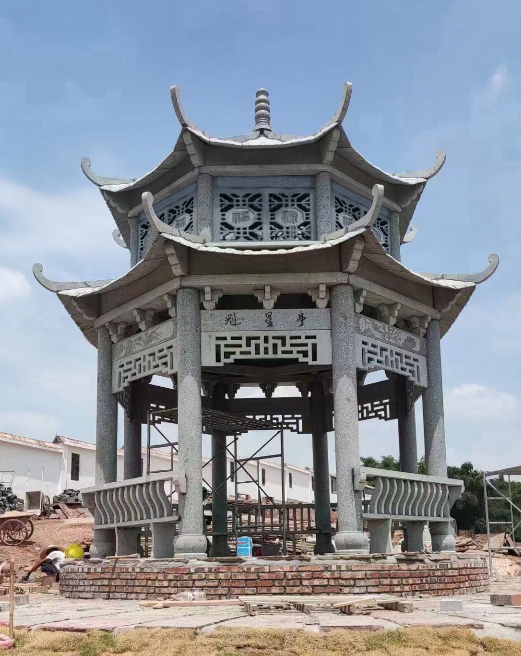 石雕凉亭大理石花岗岩户外公园六角石亭别墅庭院中式长廊花园景观