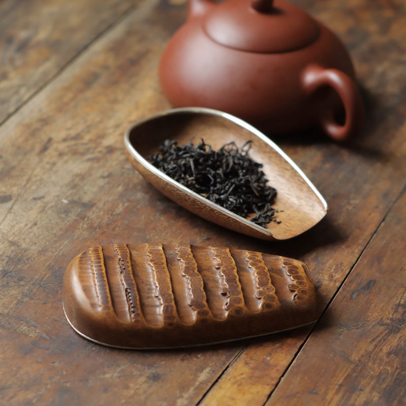 纯银竹根茶则手工大漆茶具茶荷安吉茶具功夫茶具茶道配件零配把玩