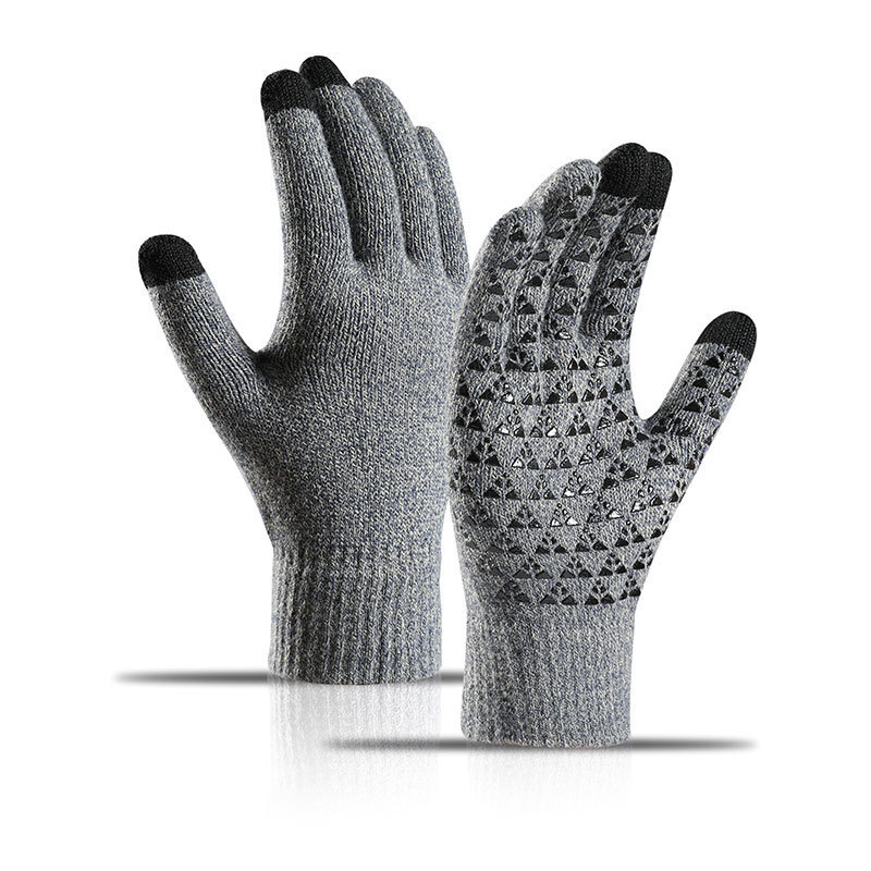 Autumn Fleece-Lined Thickened Touch Screen Knitted Winter Gloves Warm Riding Cold-Proof Non-Slip Offset Printing Gloves