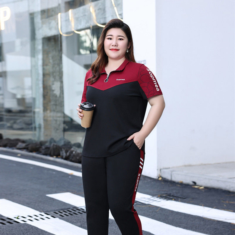 中年妈妈装夏季舒适休闲运动套装加大码200斤女装洋气衣服两件套现货
