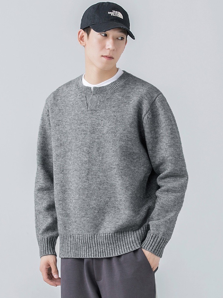 2023春秋新款毛衣男生灰色潮流百搭设计感小众宽松长袖休闲外穿男