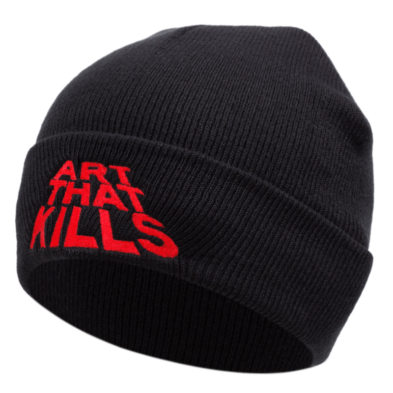 Foreign Trade Embroidery Embroidery Art That Kills Knitted Hat Winter Warm Men and Women Outdoor Woolen Cap Hot Sale