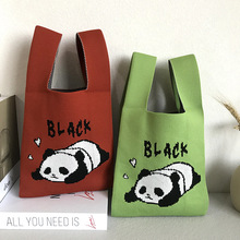大容量小包包女字母针织手提托特包外出便携收纳包韩版熊猫单肩包