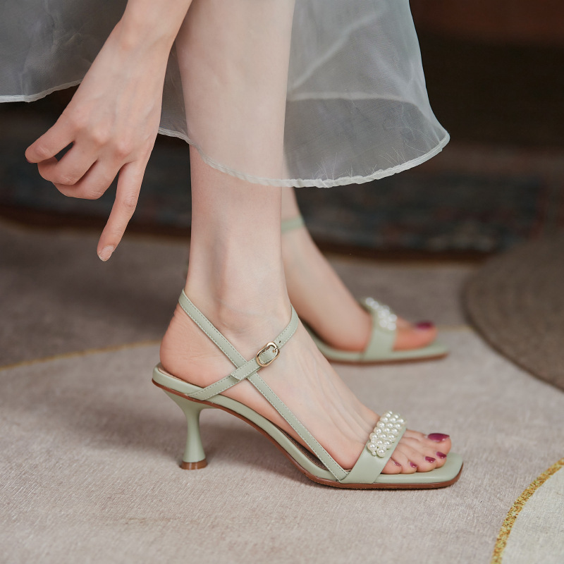 一字带凉鞋女夏露趾高跟2021年新款爆款细跟上班法式小高跟仙女鞋