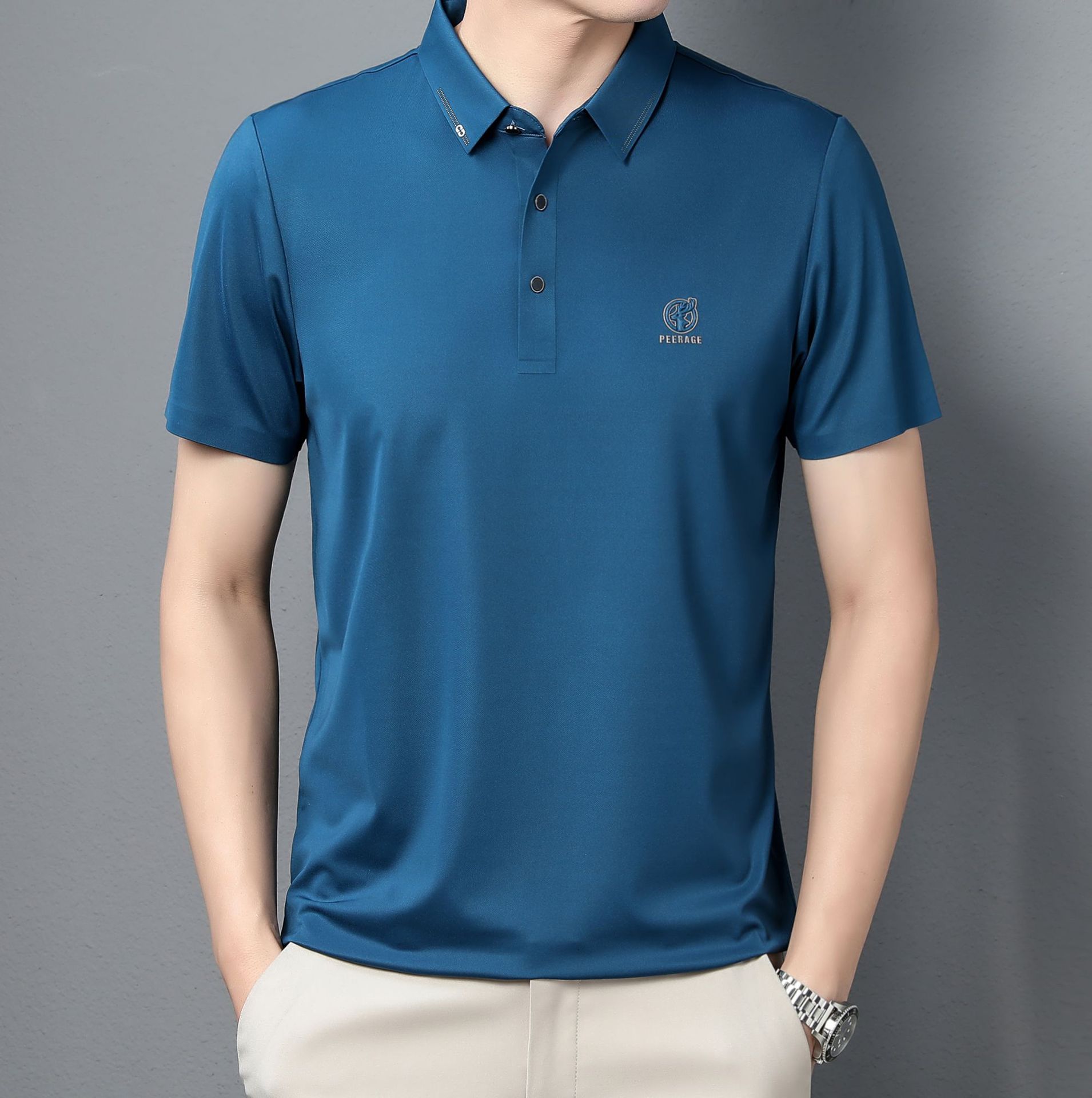 批发中年t恤男士polo衫新款打底翻领印花半袖上衣薄款短袖t恤男装