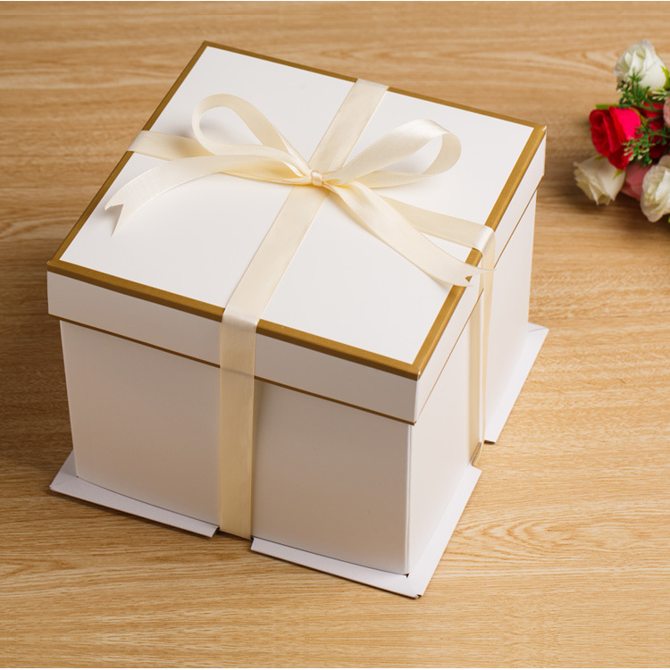 6/8/10/12寸白色三件套生日蛋糕盒 方形矮款翻糖盒 礼品盒 无丝带
