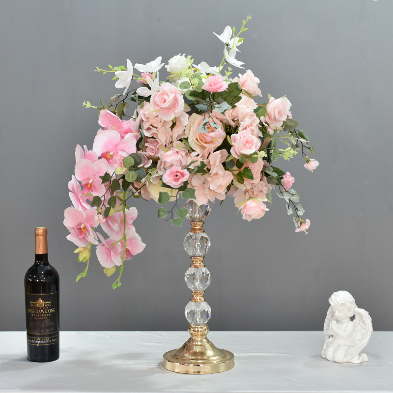 新款婚庆铁艺流晶主桌花花摆件酒店餐厅宴会活动装饰假花摆设