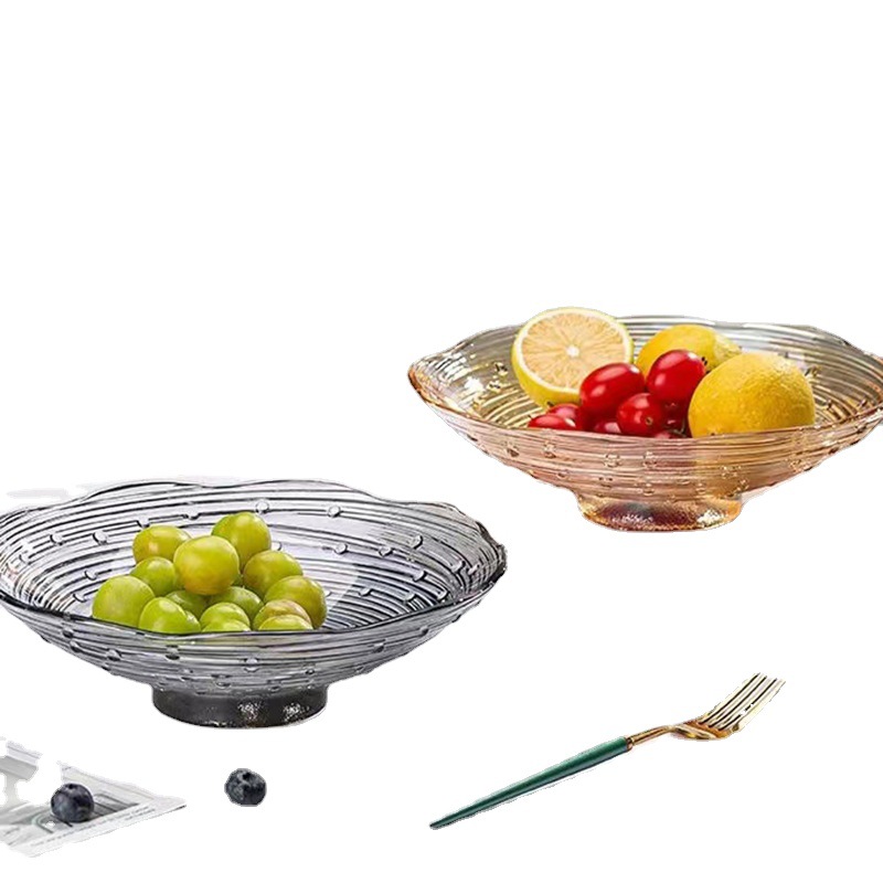 Nordic Instagram Style Colorful Glass Fruit Plate Light Luxury Gold Plated Creative Living Room Household Coffee Table Large Snack Fruit Plate