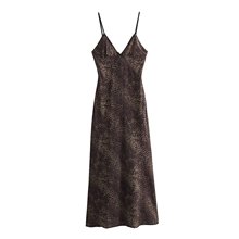 欧美批发2023新款女装秋季动物纹印花丝缎质感吊带连衣裙B5-73106
