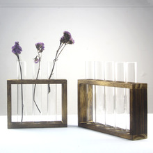 创意透明水培试管花瓶木架插花玻璃容器桌面摆件墙上壁挂装饰用品