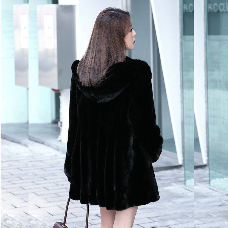 貂皮大衣女整貂顺条中长款连帽2023年新款水貂皮草外套女-阿里巴巴