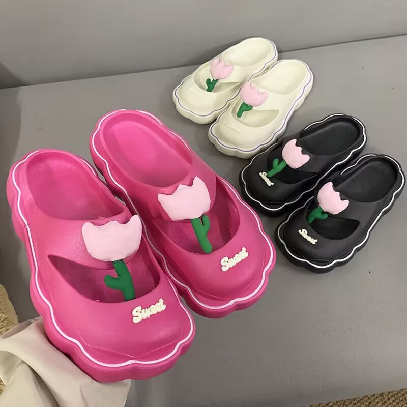 Women's Slip-on Sandals Summer New Cute Head Cover Thick Bottom Beach Slippers Ins Fashion Mary Jane Slippers