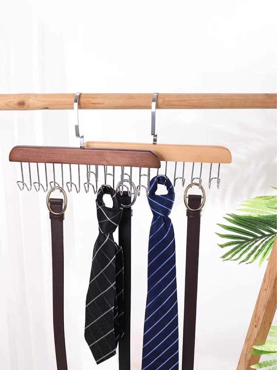 Solid Wood Multi-Functional Hanger 8 Hook Hanger Internet Hot Wholesale Sling Rack Belt Hanging 2 Color Wood Color Clip