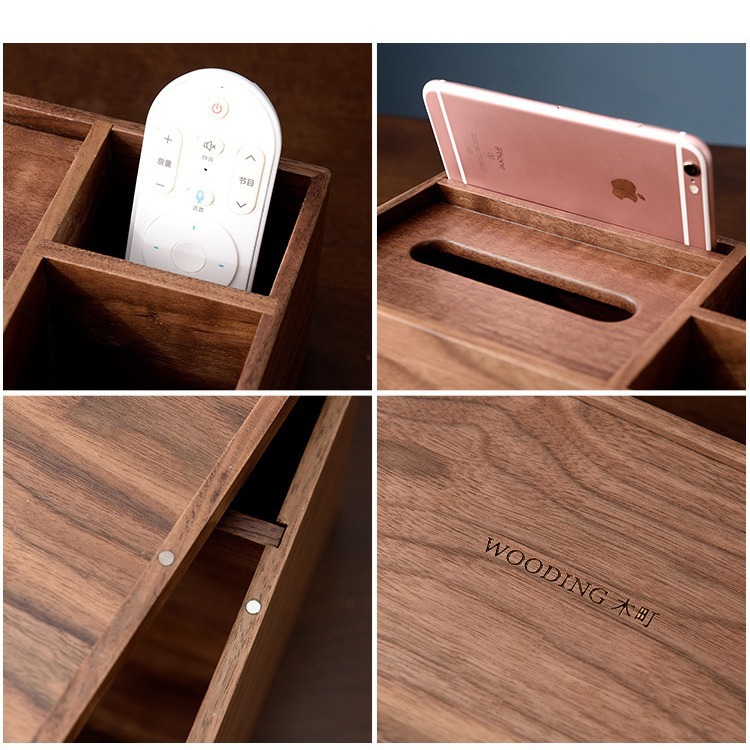 Black Walnut Wooden Tissue Box Simple Living Room Remote Control Mobile Phone Storage Wooden Box Hotel Dining Table in Dining Room Tissue Box