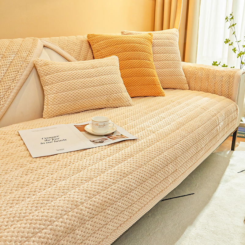 2023 New Cream Style Pineapple Velvet Sofa Cushion Warm Thickened Cushion Winter Plush Cover Towel Sofa Cover