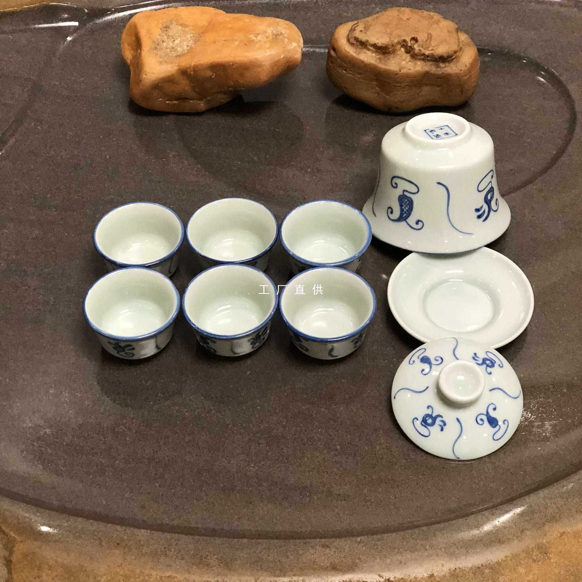 笙瓷加厚葵斗茶具套装青花瓷盖碗茶杯复古功夫泡茶-阿里巴巴