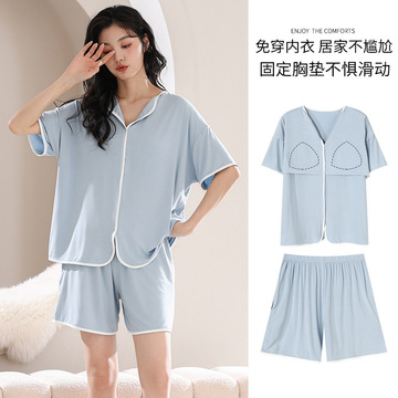 睡衣女莫代尔可爱外穿套头卡通短裤短袖夏天外穿圆领春秋家居服套