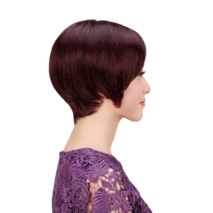 Full Real Human Hair Split Female Short Wig Natural & Fluffy Side Bangs Female Short Straight Hair Mechanism Wig Sheath 8957