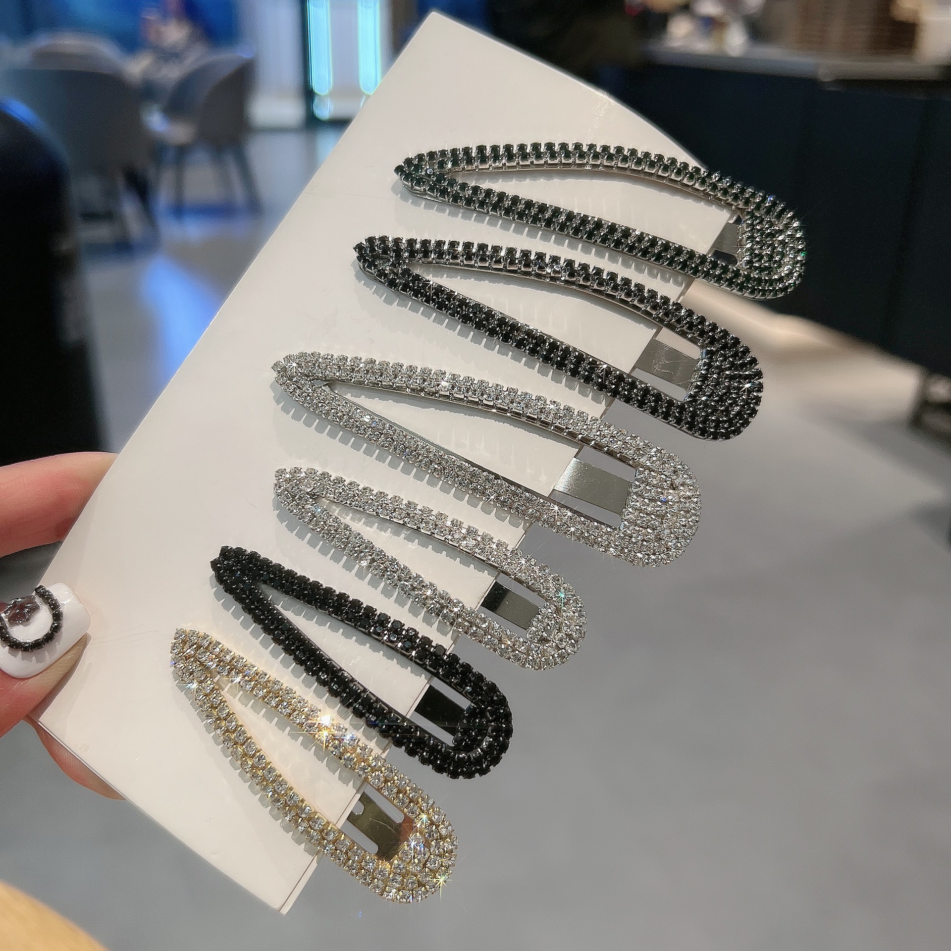 korean style new hair accessories fashion metal water drop bb hairpin with diamond side clip hairpin simple geometric bang side clip