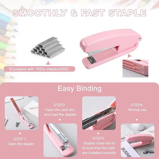 Cross-Border Direct Supply Office Stationery Combination Pink Stapler File Bag Fluorescent Pen Scissors Tape Holder Tape Measure Set